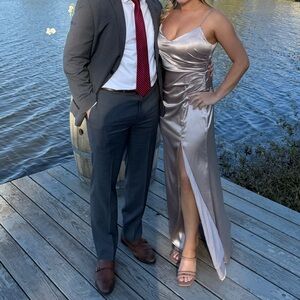 Catherine Shiny Satin Taupe Bridesmaid Dress Size M